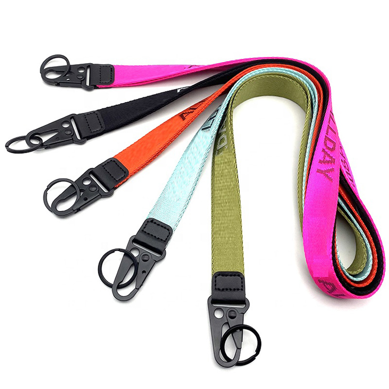 Key Neck Strap Lanyard Nylon Jacquard Logo Lanyards With Keyring